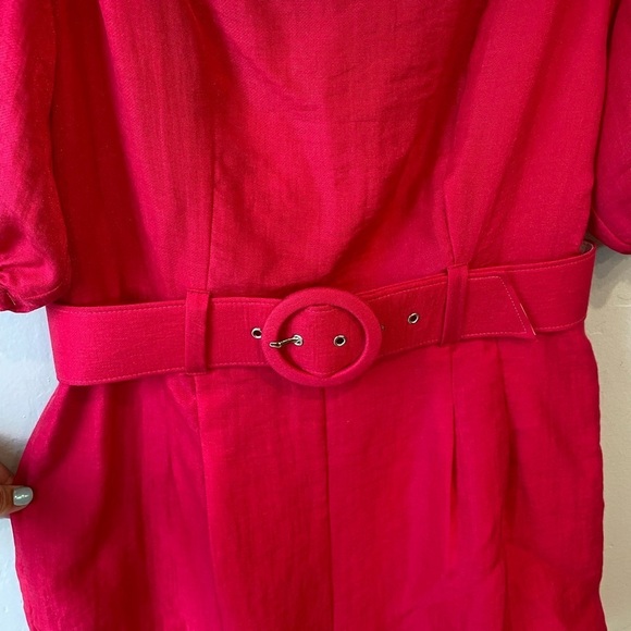 Lavender Brown Shimmer Square Neck Belted Romper in Rasperry - Picture 9 of 16